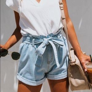 BDG Paperbag Tie High Waisted Denim Mom Shorts